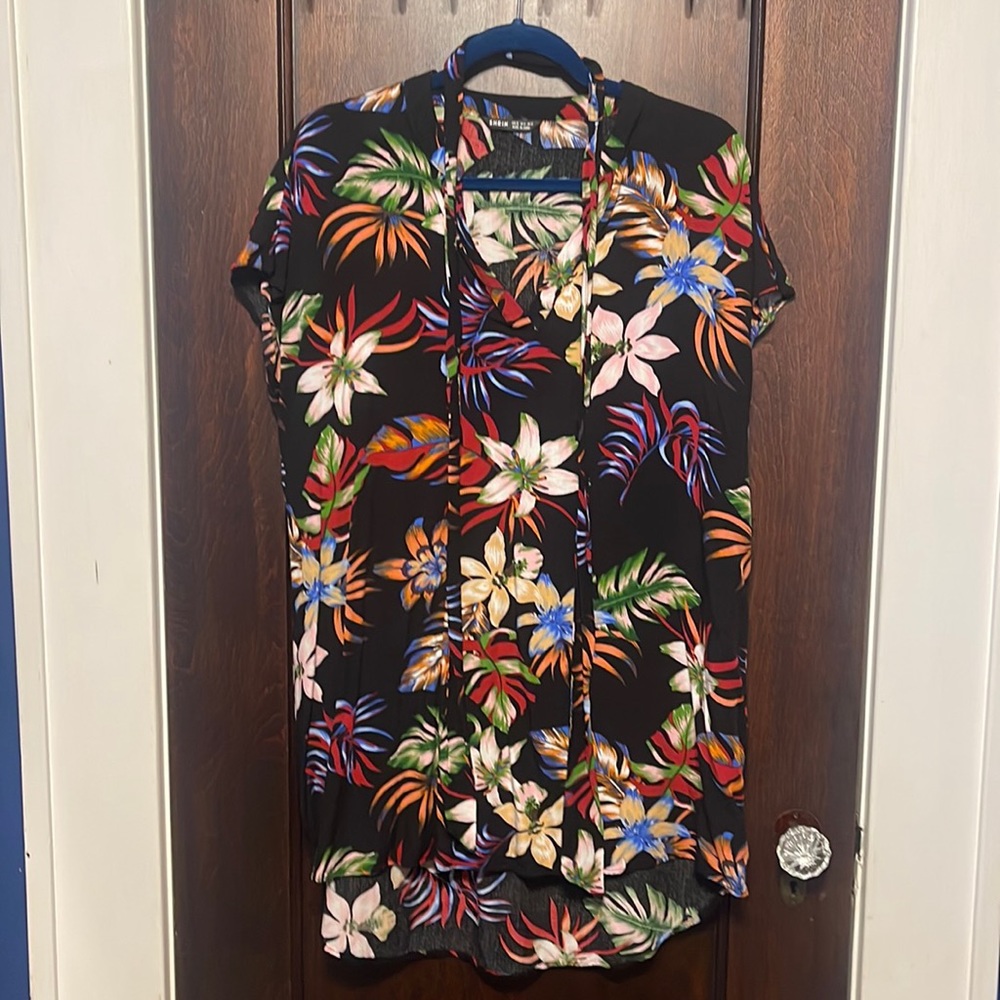 SHEIN tropical print shirt dress w/ belt